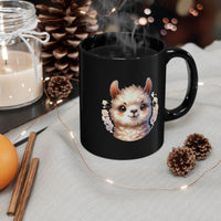 Inca Andean Llama Baby Face Illustration Black Mug