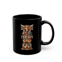 Stacked Tribal Totem Symbols Geometric Faces Black Mug