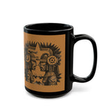 Mirrored Aztec Warriors in Glyph Style Black Mug