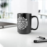 Andean Dual God Symmetry Tribal Glyph Style Black Mug