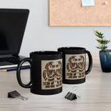 Twin Tribal Harmony Glyph Symmetrical Design Black Mug