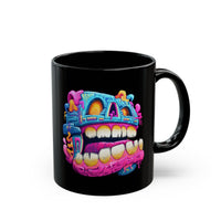 Chunky Neon Mayan Skull Graffiti Style Black Mug