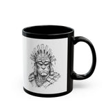 Inca Warrior Hand Drawn Tribal Portrait Black Mug