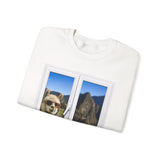 Funny Llama at the Window with Machu Picchu View Unisex Sweatshirt