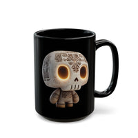 Glow-Eyed Aztec Skull Chibi Black Mug