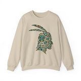 A Turquoise and Gold Mayan Warrior Face Unisex Sweatshirt