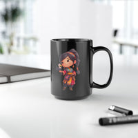 Chibi Inca Girl with Baby Condor Black Mug