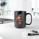 Chibi Inca Girl with Baby Condor Black Mug
