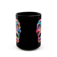 Neon Graffiti Mayan Skull Cartoon Style Black Mug