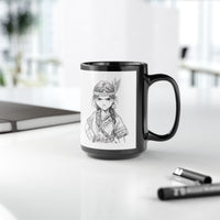 Inca Warrior Girl Fierce Heritage Ink Art Black Mug