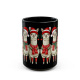 Inca Christmas Llama Family from the Andes Black Mug