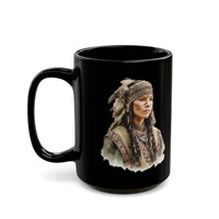 Inca Warrior Woman with Feathered Headdress Watercolor Black Mug