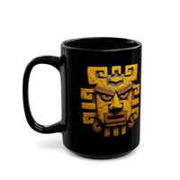 Ancient Andean Warrior Mask Golden Glyph Style Black Mug