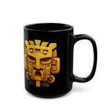 Golden Warrior Mask Andean Glyph Style Black Mug