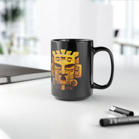 Golden Warrior Mask Andean Glyph Style Black Mug