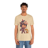 Chibi Aztec Warrior with Jaguar Cub Cartoon History Unisex T-Shirt