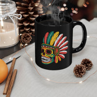 Aztec Feathered Skull Fiesta Illustration Black Mug