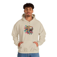 Comic Style Jaguar Mask with Rainbow Feathers Unisex Hoodie