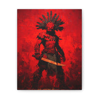 Aztec Macuahuitl Warrior in Red Canvas