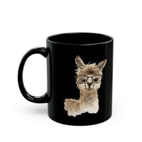 Cute Alpaca With Glasses Watercolor Illustration Black Mug