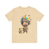Aztec Chibi Girl with Jaguar Cub Warrior Culture Unisex T-Shirt