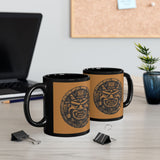 Mayan Jaguar Deity Woodcut Style Black Mug