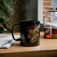 Aztec Warrior Head Illustration Black Mug