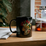 Aztec Warrior Head Illustration Black Mug