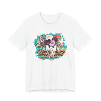Aztec Floral Cow Skull on Turquoise Pattern Unisex T-Shirt