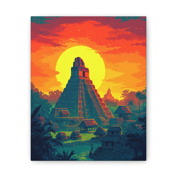 Sunset over Tikal Maya Pyramid Canvas