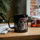 Hippie Llama in Sunglasses Watercolor Style Black Mug