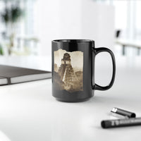 Vintage Tikal Jungle Temple Sepia Print Black Mug