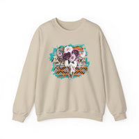 Aztec Floral Cow Skull on Turquoise Pattern Unisex Sweatshirt