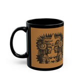 Mirrored Aztec Warriors in Glyph Style Black Mug