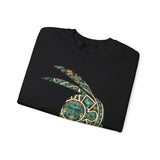 A Turquoise and Gold Mayan Warrior Face Unisex Sweatshirt