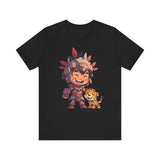 Chibi Aztec Warrior with Jaguar Cub Cartoon History Unisex T-Shirt