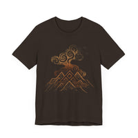 Tribal Volcano with Smoke Spirals Glyph Style Unisex T-Shirt