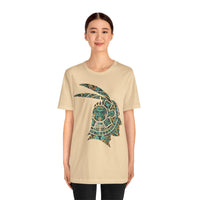 A Turquoise and Gold Mayan Warrior Face Unisex T-Shirt