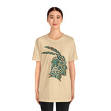 A Turquoise and Gold Mayan Warrior Face Unisex T-Shirt