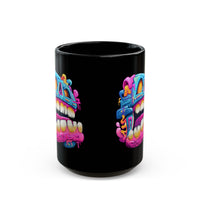 Chunky Neon Mayan Skull Graffiti Style Black Mug