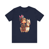 Playful Inca Girl and Llama Cartoon Unisex T-Shirt