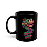 Cartoon Quetzalcoatl Cyber Serpent Black Mug