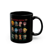 Aztec Gods Chibi Characters Pantheon Black Mug