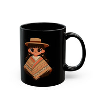 Cartoon Girl in Traditional Poncho Peru Black Mug
