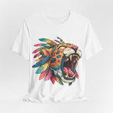 Comic Style Jaguar Mask with Rainbow Feathers Unisex T-Shirt