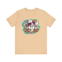 Aztec Floral Cow Skull on Turquoise Pattern Unisex T-Shirt