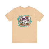 Aztec Floral Cow Skull on Turquoise Pattern Unisex T-Shirt