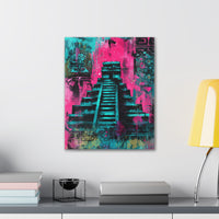 Neon Maya Pyramid Graffiti Canvas