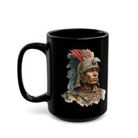 Inca Warrior Watercolor Art and Tribal Pattern Black Mug