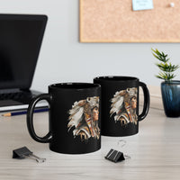 Aztec Jaguar Warrior Woman Watercolor Black Mug